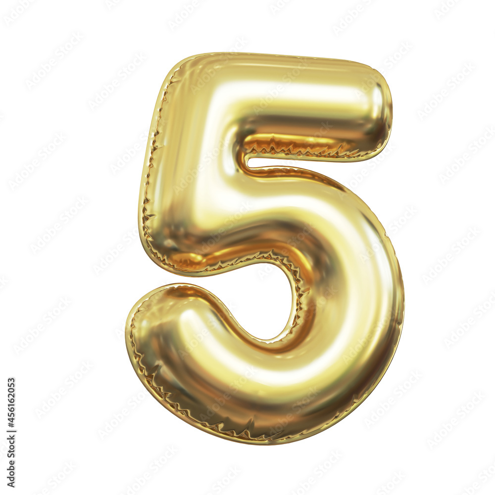 Pink metallic balloon font 3d rendering, number 5 Pink metallic balloon font 3d rendering, number 5
