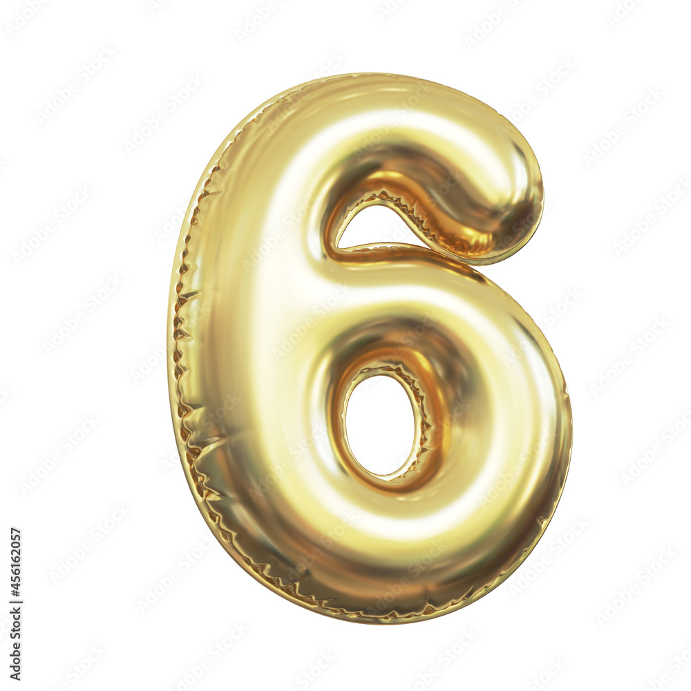Pink metallic balloon font 3d rendering, number 6 Pink metallic balloon font 3d rendering, number 6