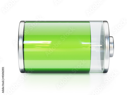 Battery icons fully charged on white background 3d rendering