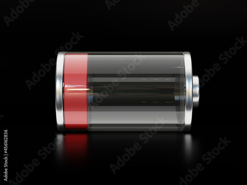 Empty battery icon on black background 3d rendering