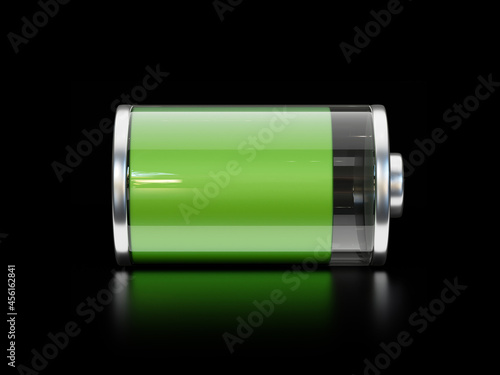 Battery icons fully charged on black background 3d rendering