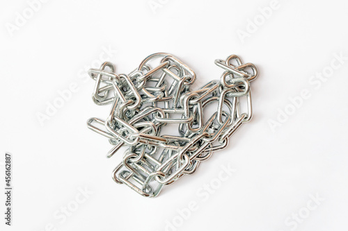 Metal chain isolated on white background. Top view