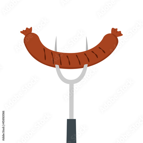Grilled sausage on fork isolated on a white background. Fast food concept.