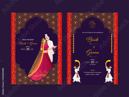 Floral Wedding Invitation Card With Indian Bridegroom Character And Event Details.