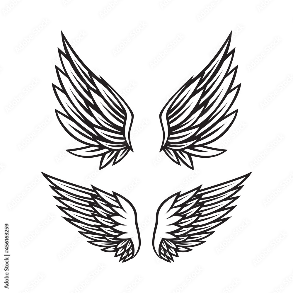 Set of black and white angel wings vector Set of black and white angel wings vector