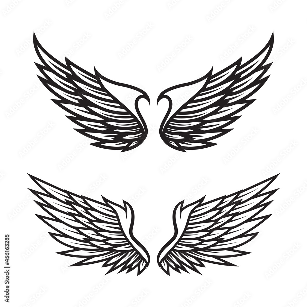 Set of black and white angel wings vector Set of black and white angel wings vector