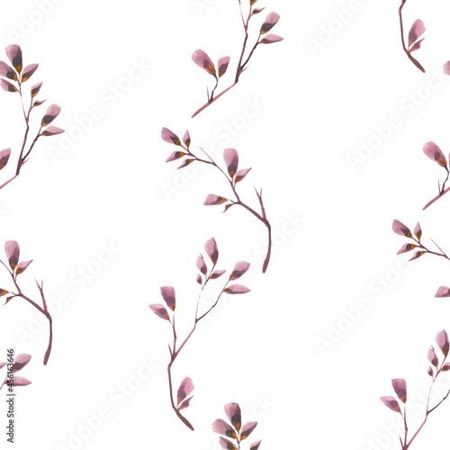vintage decorative background with thin brown branches on white background.