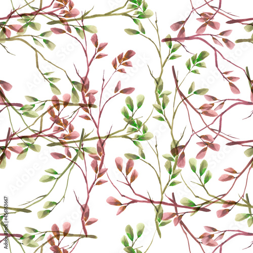 Wallpaper Mural Isolated lace thin twigs of plants and flowers seamless collage pattern on a white background Torontodigital.ca