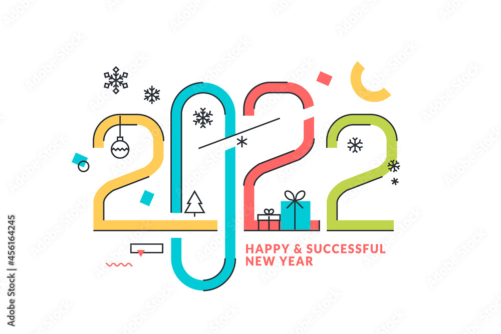 Fototapeta premium Happy New Year 2022 greeting card. Vector illustration concept for background, greeting card, party invitation card, website banner, social media banner, marketing material.