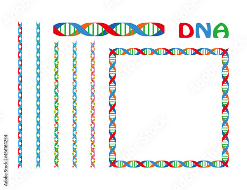 背景素材 DNA遺伝子のデザインイラスト 飾り罫線とフレームのセット ベクター