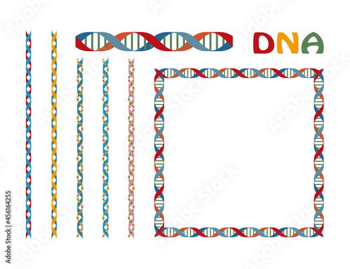 背景素材 DNA遺伝子のデザインイラスト 飾り罫線とフレームのセット ベクター
Background material DNA gene design illustration, set of ruled lines and frames. vector