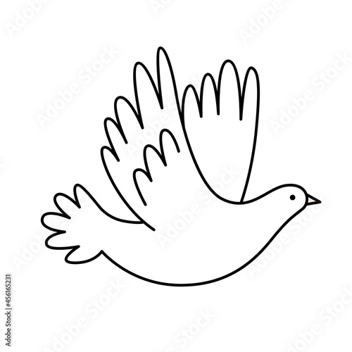 White wedding dove in doodle style. Bird of peace and love, symbol, icon.