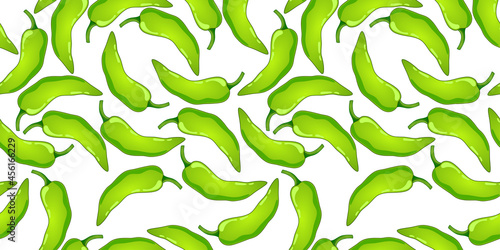 Green Pepper vector seamless pattern. Mexican chili spicy vegetable. Hot paprika texture.