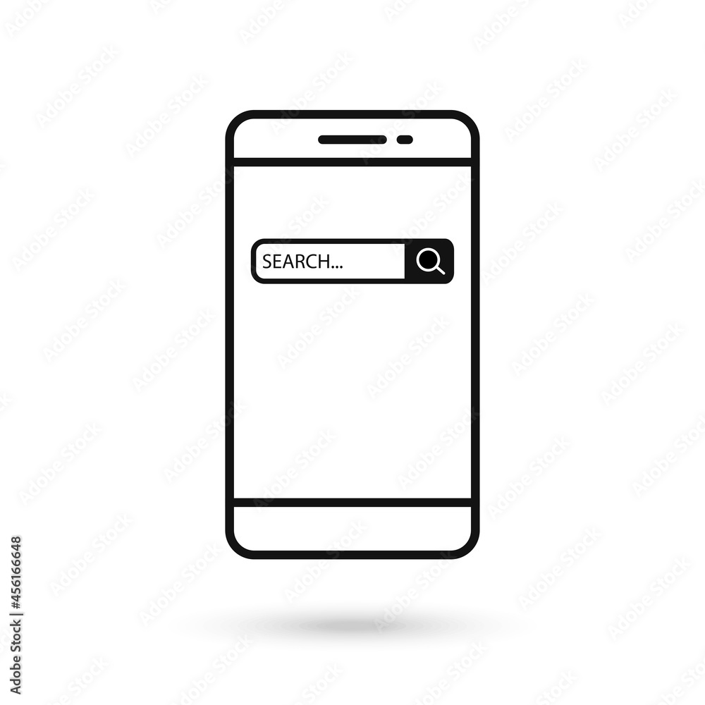Mobile phone flat design icon with search bar sign. Mobile phone flat design icon with search bar sign.