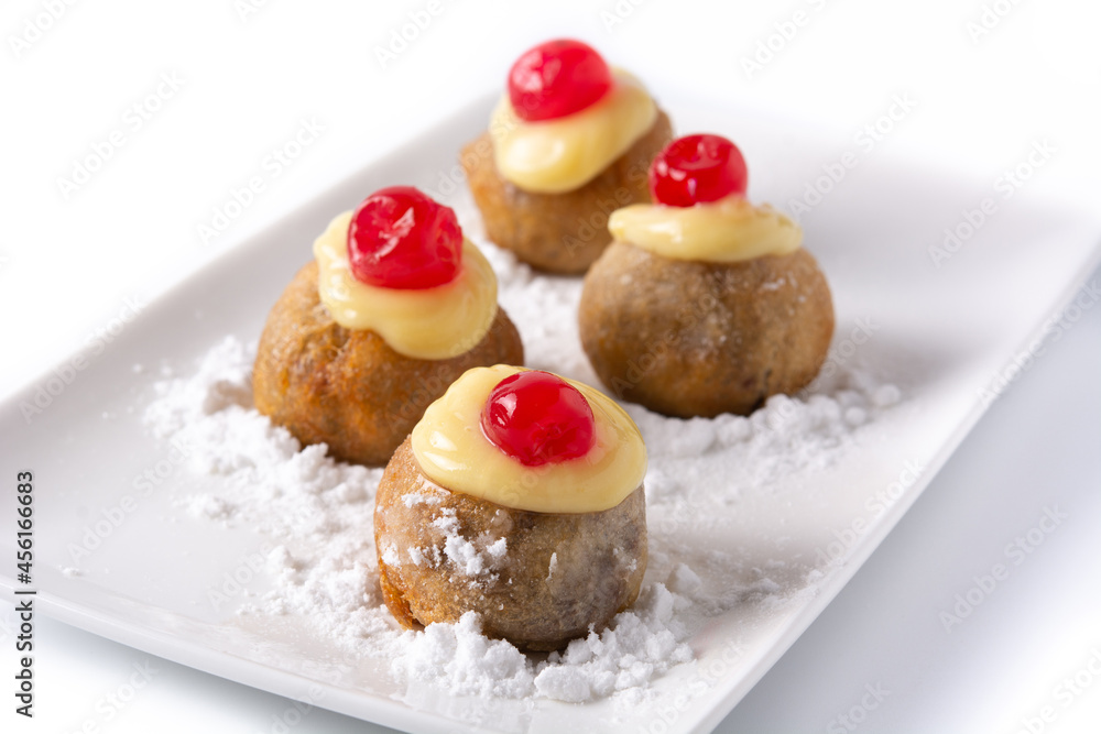 Traditional Italian Zeppole pastry isolated on white background Traditional Italian Zeppole pastry isolated on white background