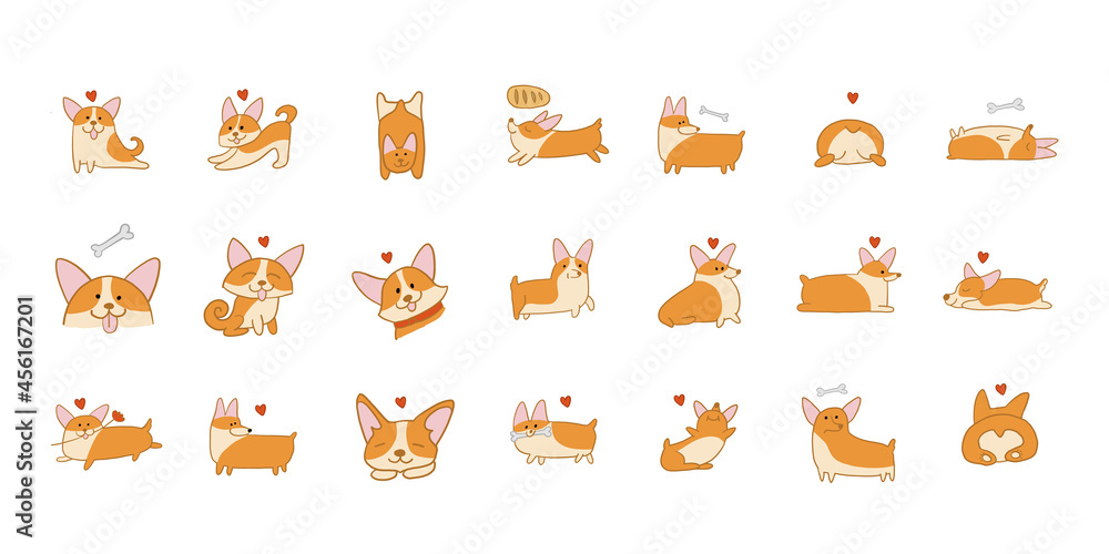Fototapeta premium Corgi dogs set. Funny Puppies collection. Sketch for your design