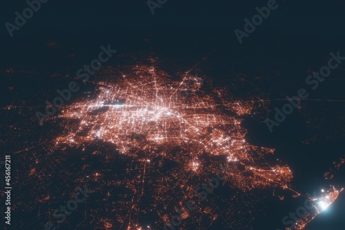 Houston aerial view at night. Top view on modern city with street lights