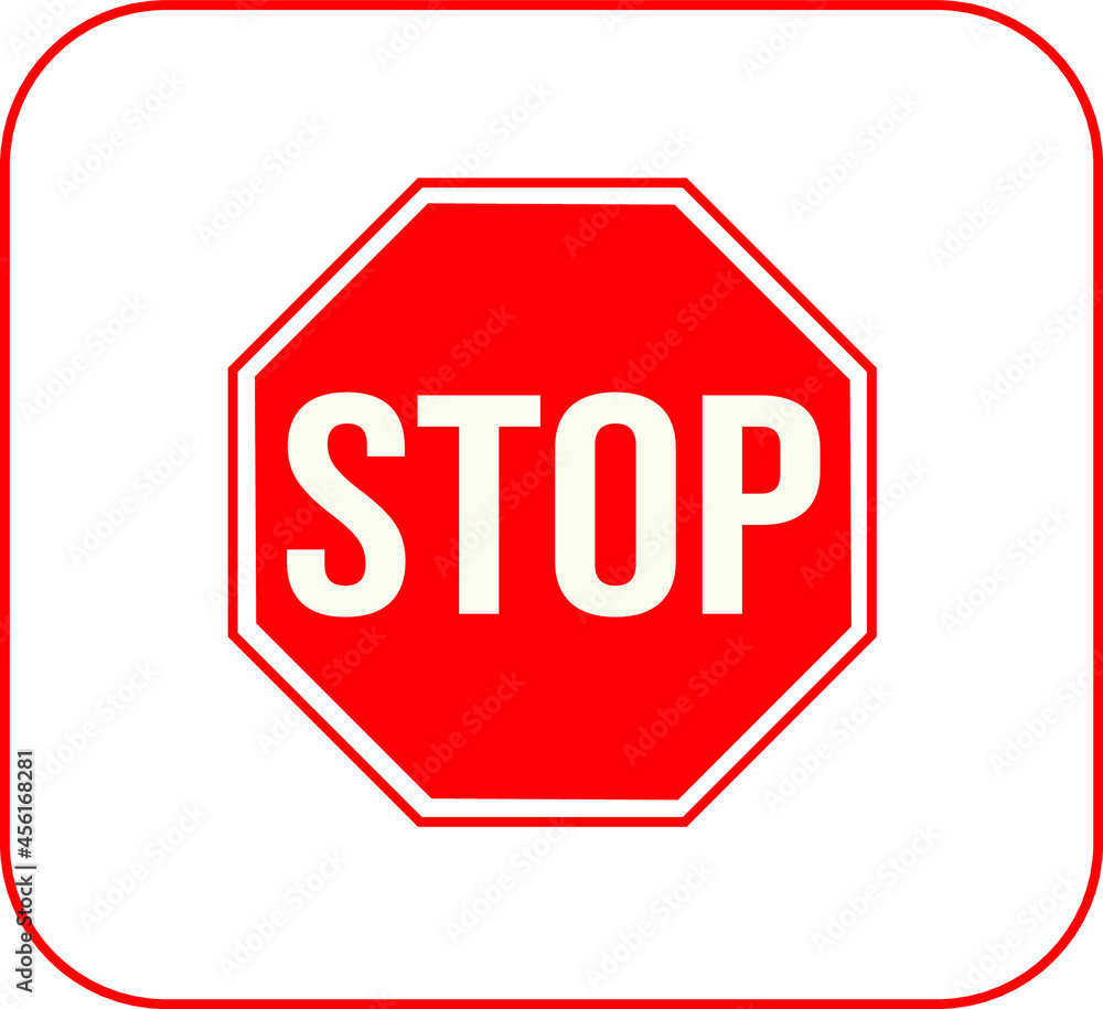 Traffic sign with the word stop in english, Red stop sign on white Traffic sign with the word stop in english, Red stop sign on white