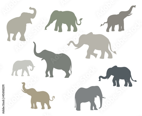 Colorful elephants in different pose. Vector illustration