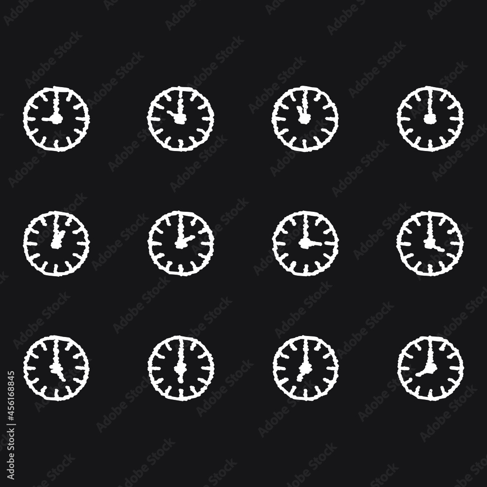 Set of the clock Icon design, Colorful chalk. Draw a picture on the blackboard. Set of the clock Icon design, Colorful chalk. Draw a picture on the blackboard.