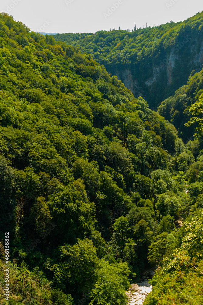 OKATSE, GEORGIA: Okatse Canyon Natural Monument, an Okatse river erosion canyon located in Imereti region of Georgia.