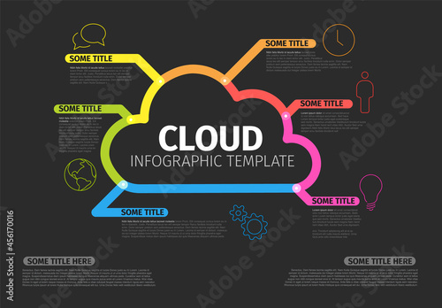 Dark Vector thick line cloud storage Infographic template