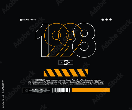 1998 Aesthetic t shirt design, vector graphic, typographic poster or tshirts street wear and Urban style