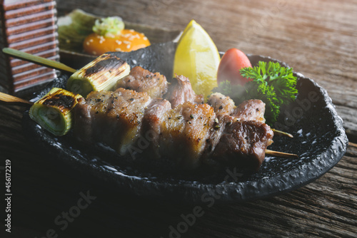 Japanese style skewer grilled pork.