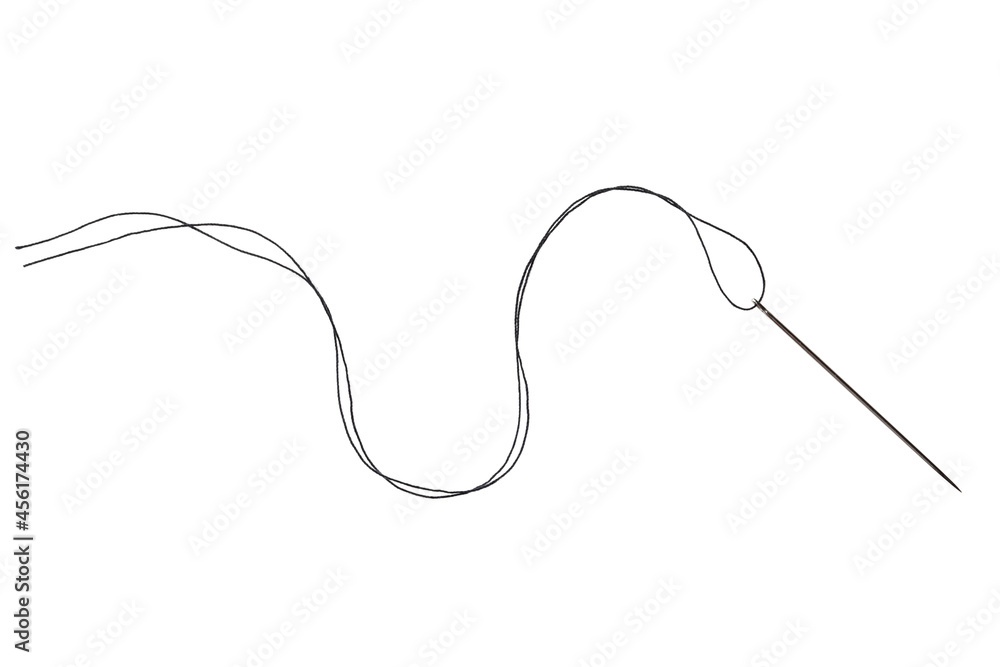 Sewing needle with thread isolated on white, top view Sewing needle with thread isolated on white, top view
