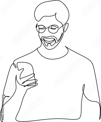 continuous line drawing of office worker concentrated behind computer