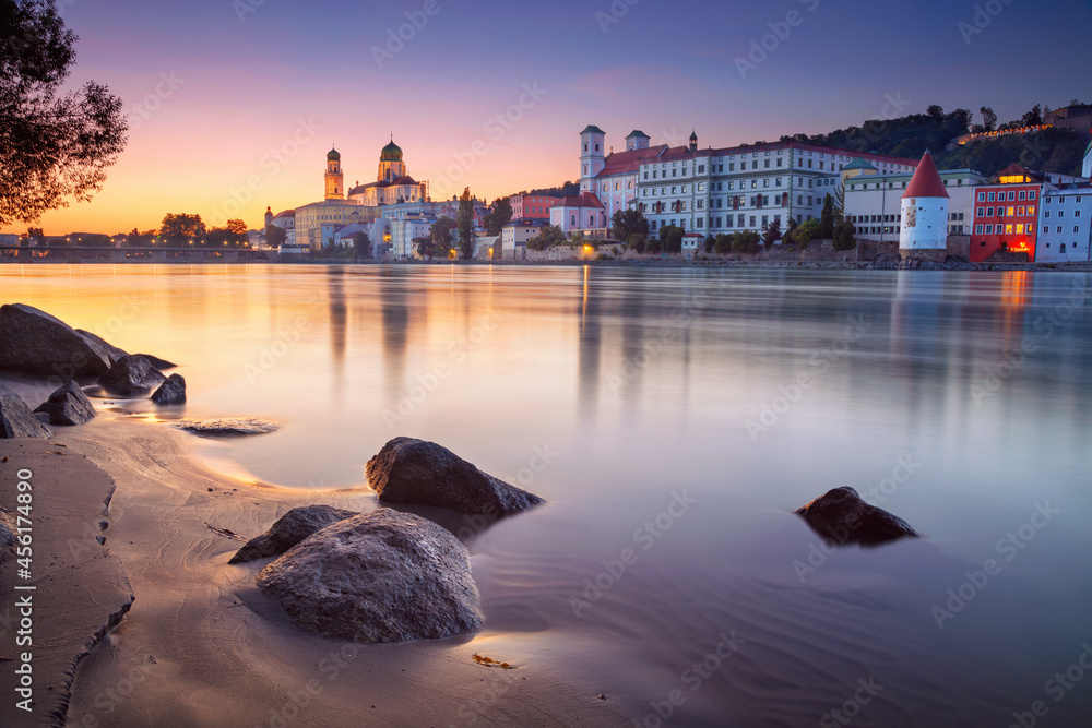 Passau Skyline, Germany. Cityscape image of Passau skyline, Bavaria, Germany at dramatic sunset.