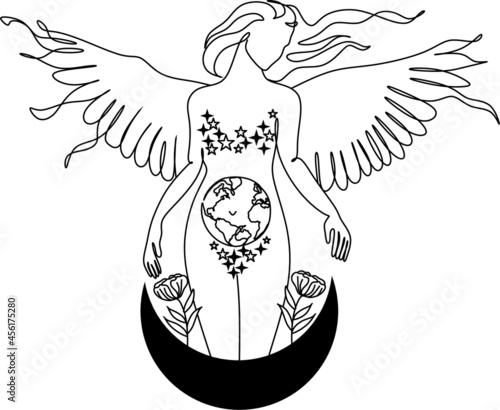 Woman Line drawing vector. Pregnant woman and motherhood Line art, Continuous line Pregnant woman International mother's day Simple hand drawn vector illustration