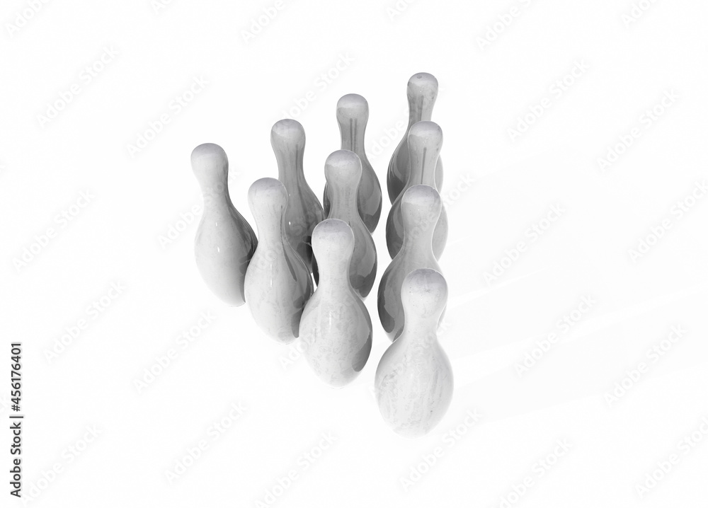 Blank white bowling ball and ten pins making strike mockup, motion blur and depth of field, 3d rendering. Clear bowl skittles bang mock up. Leisure game competition. Blank white bowling ball and ten pins making strike mockup, motion blur and depth of field, 3d rendering. Clear bowl skittles bang mock up. Leisure game competition.