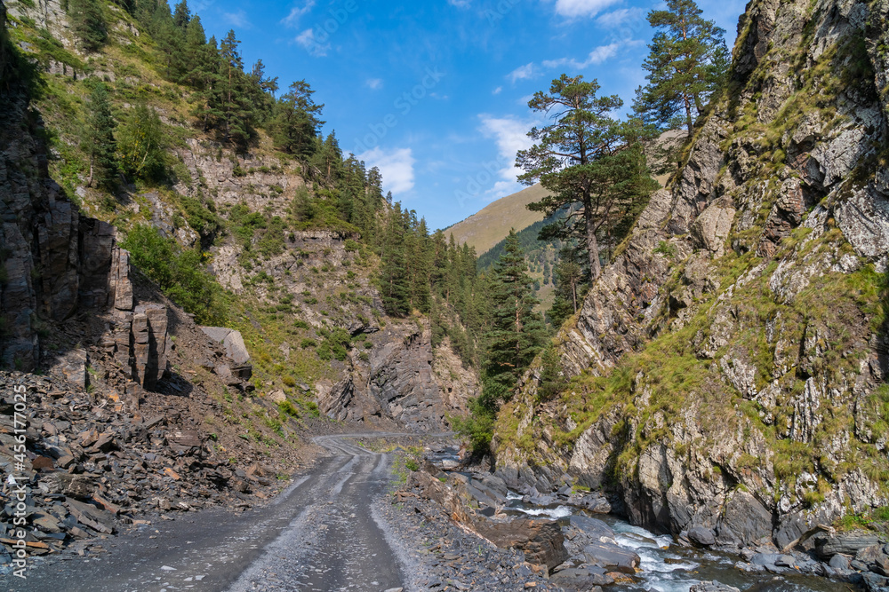 Dangerous mountain road in Tusheti, travel across Georgia Dangerous mountain road in Tusheti, travel across Georgia