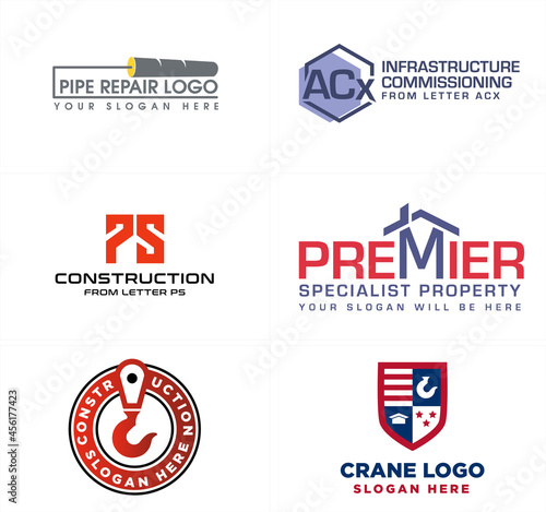 Construction pipe repair home business property logo design
