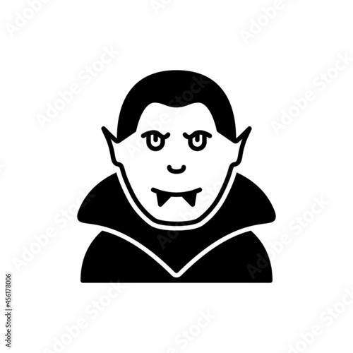 Halloween Scary Dracula Silhouette Icon. Black Cute Vampire Character Glyph Pictogram. Spooky Dracula Vamp Portrait Icon. Halloween Costume. Isolated Vector Illustration