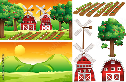 Farm element set isolated with farm scence