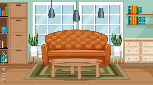 Living room interior scene with furniture and living room decoration