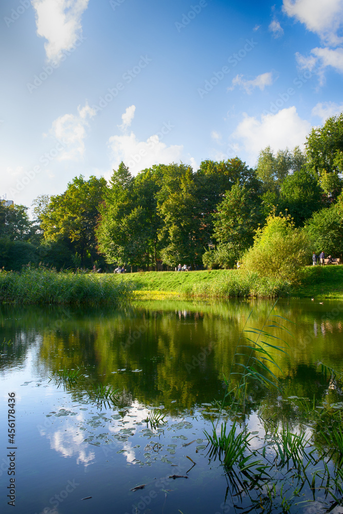 Beautiful lake in the city park in the autumn season Beautiful lake in the city park in the autumn season