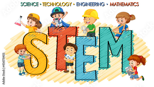 STEM education logo with children cartoon character