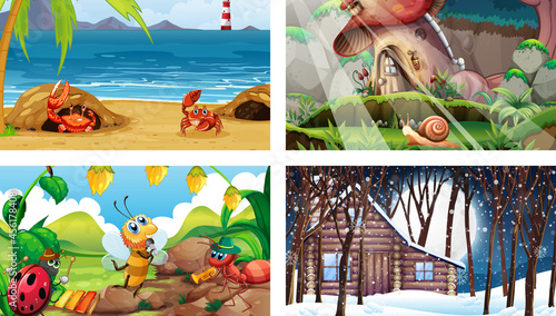 Four different nature horizontal scene