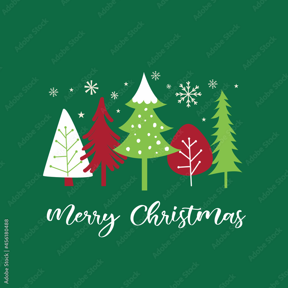 Fototapeta premium Christmas tree with Merry Christmas latter on green color background