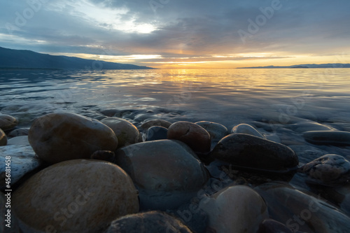 Smooth pebbles on the shore of Lake Baikal