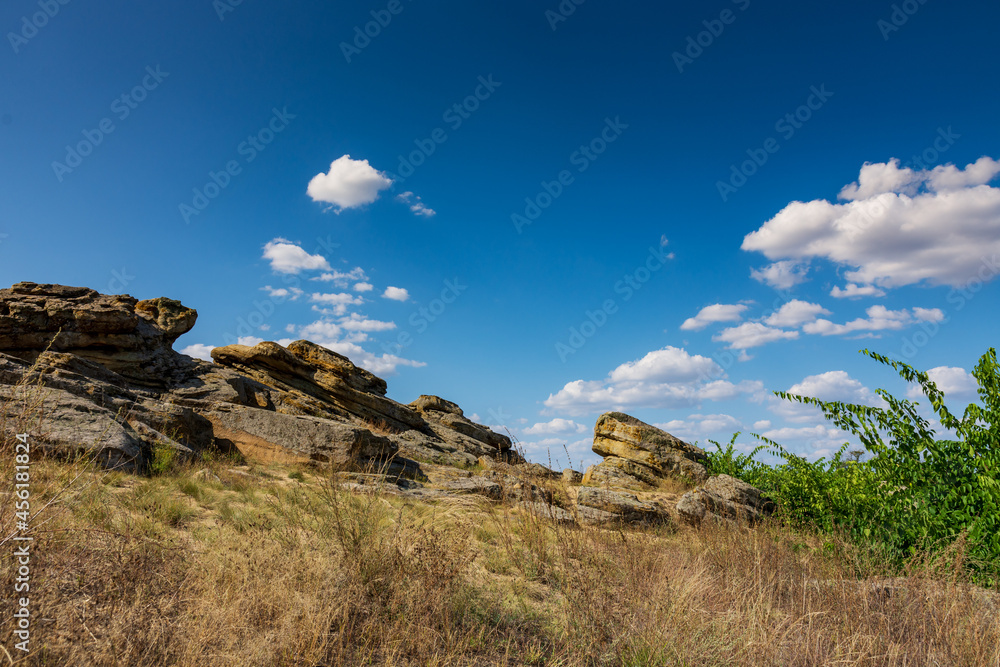 Beautiful views of the Stone Grave nature reserve, Zaporozhye region, Ukraine. Place of power.
