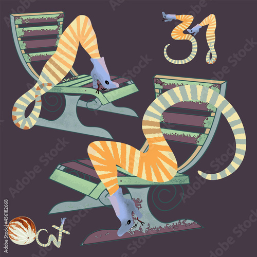 Vector illustration Strange Halloween Creatures - metamorphic snakes pretend to be beautiful female legs to lure a passer-by to sit on a bench and believe in the deception. Also, October 31 date added