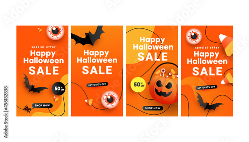 Halloween sale banner story set for social media banners. Insta stories set, trick or treat concept.