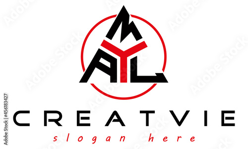 triangle badge with circle AML letter  logo design vector, business logo, icon shape logo, stylish logo template