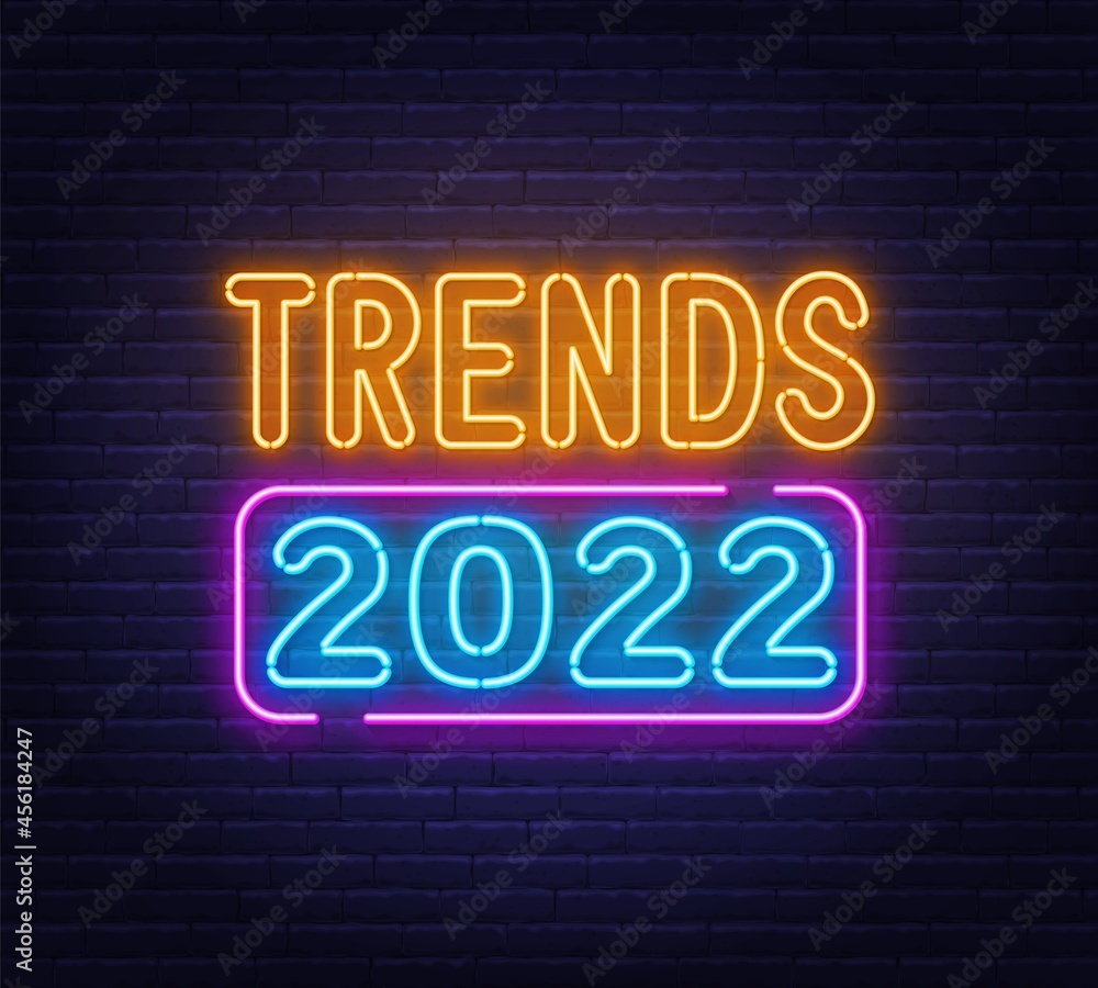 Trends 2022 neon sign on brick wall background. Trends 2022 neon sign on brick wall background.