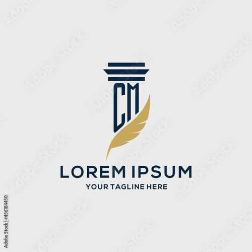 CM monogram initial logo with pillar and feather design