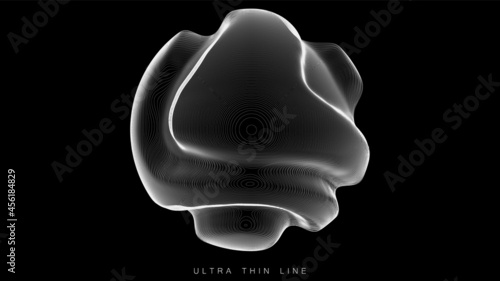 Ultra thin line fluid geometry. Dynamic vector distorted spheres.